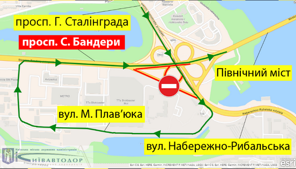 Друзі, додатково публікуємо схему тимчасового заїзду на Північний міст з проспекту Героїв Сталінграда