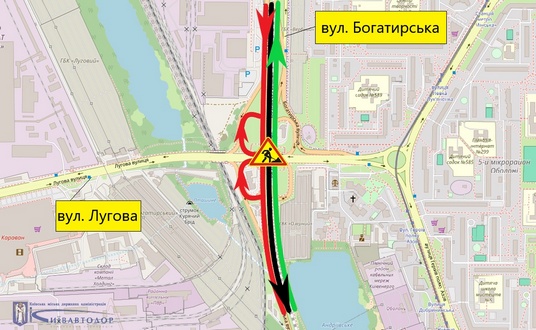 Із 15 липня до 15 серпня частково обмежуватимуть рух транспорту вулицею Богатирською у напрямку проспекту Степана Бандери